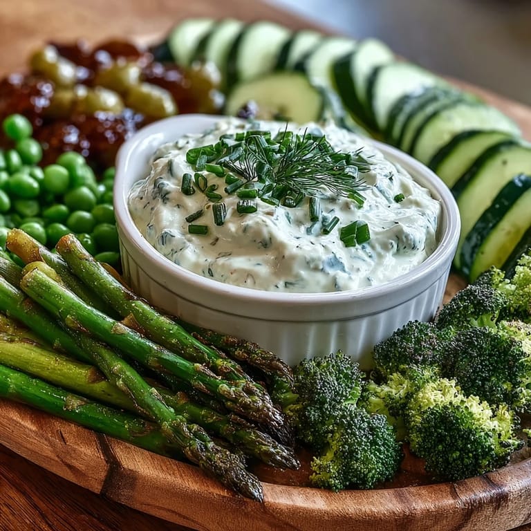 Fresh vegetable platter featuring broccoli, celery, and green bell pepper with zesty avocado ranch dip.  