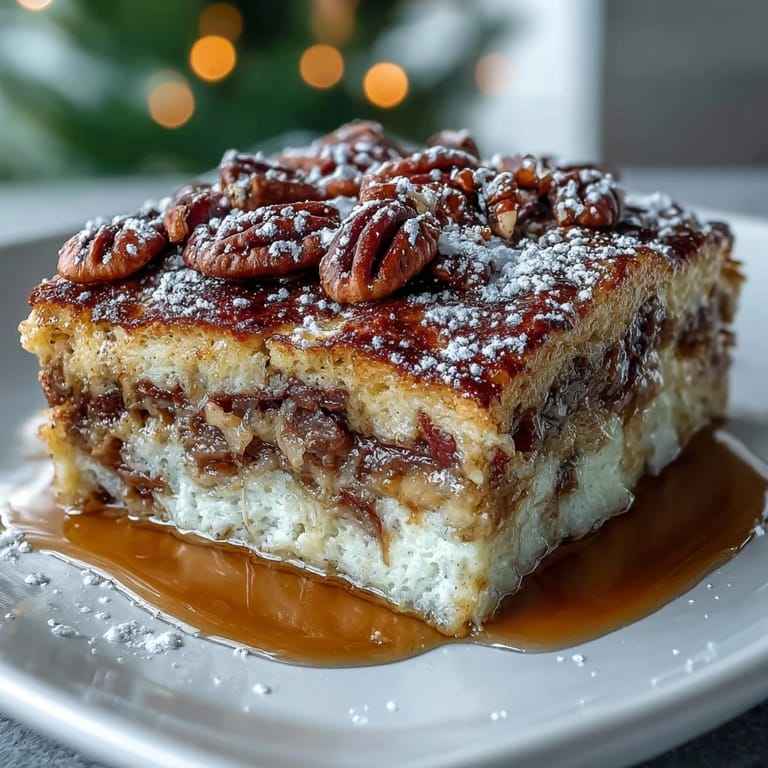 Fluffy pancake casserole drizzled with sweet maple syrup and served warm with a dusting of powdered sugar.