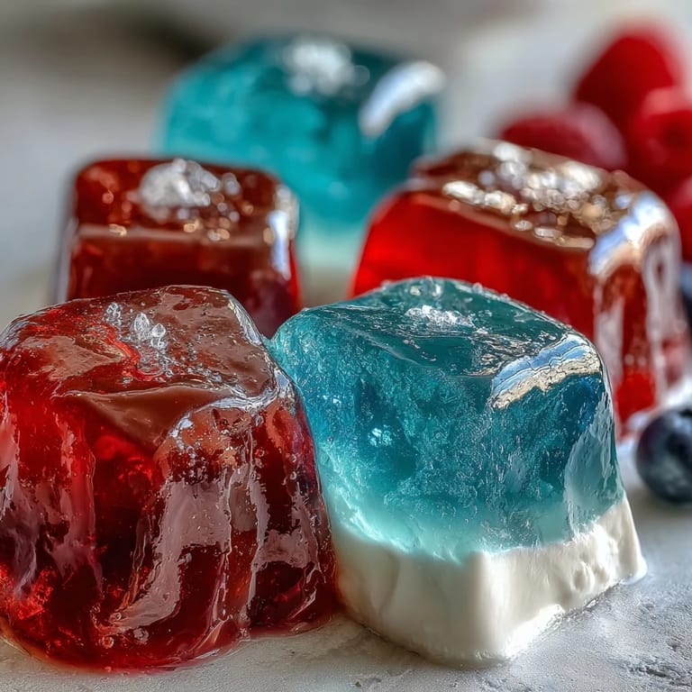 Festive Jello cups featuring bold red, white, and blue layers, perfect for summer parties and Fourth of July celebrations.  
