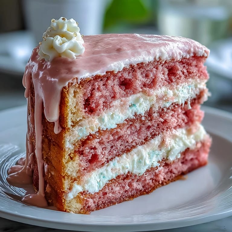 Soft pink Rosé Velvet Cake, frosted and shining with edible gold.