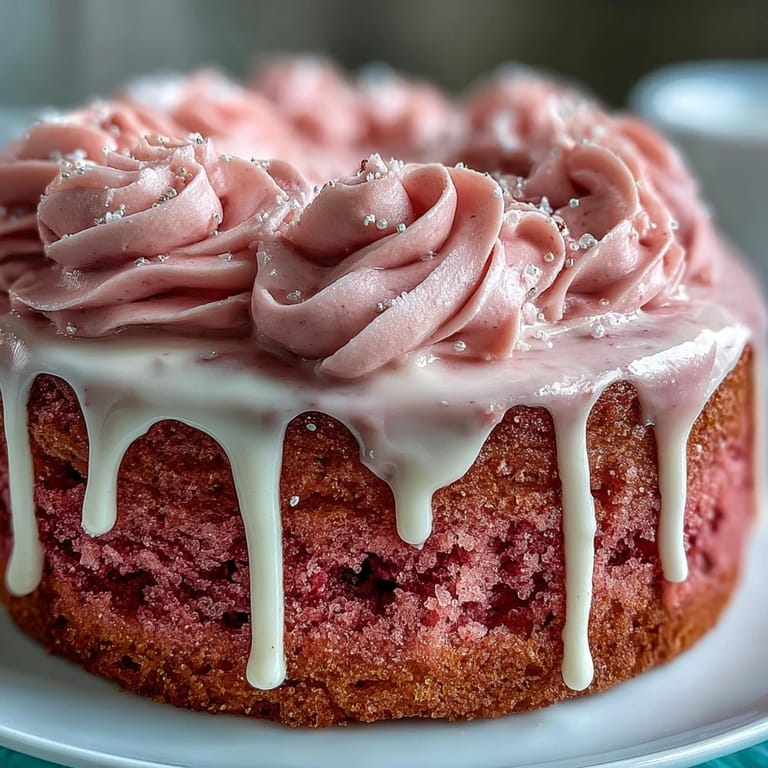 Decadent Bridal Shower Rosé Velvet Cake featuring a glistening gold drip finish.