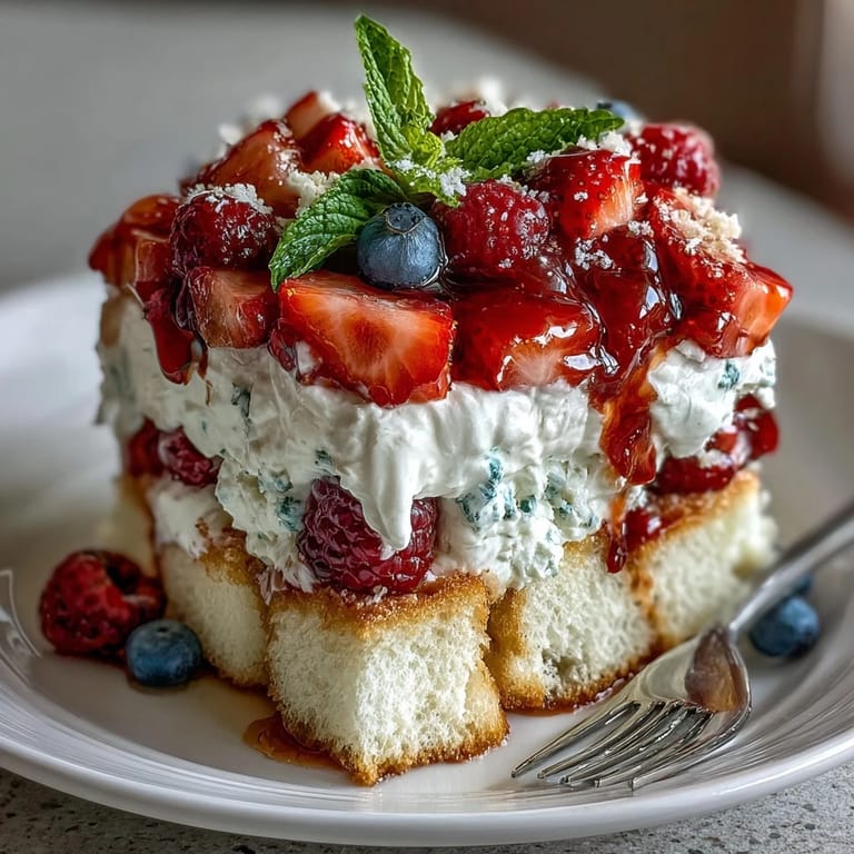 Luscious Red White Blue Berry Trifle, showcased in a glass dish, perfect for summer gatherings.