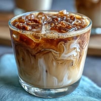 Creamy brown sugar oat milk shaken espresso served over ice with a frothy espresso base and a hint of cinnamon.  