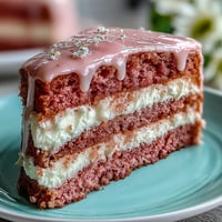 Elegantly decorated Rosé Velvet Cake with a glistening gold drip.